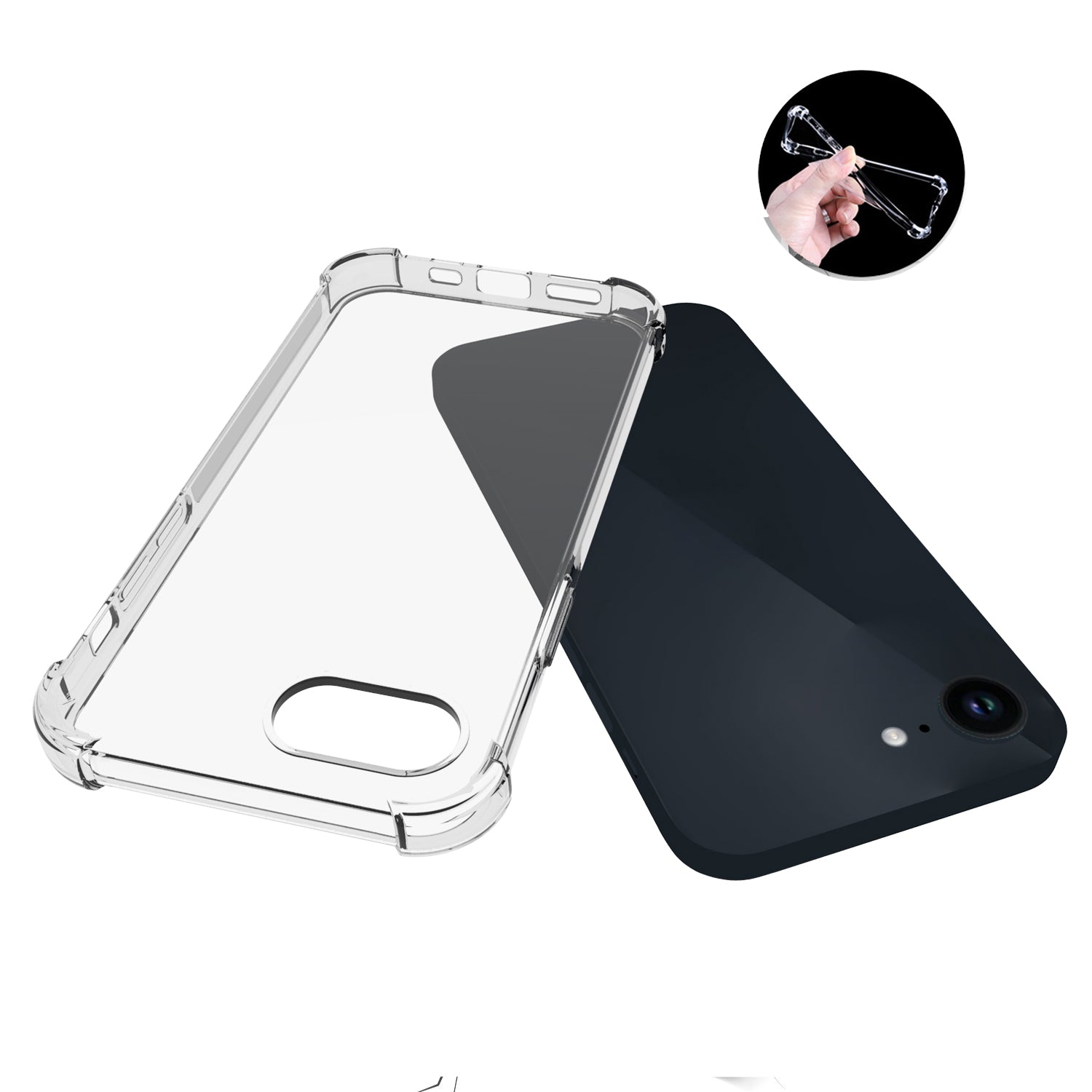 Clear Case for iPhone SE (2024) Shell Anti-Drop Flexible TPU Cover with Big Rear Lens Hole