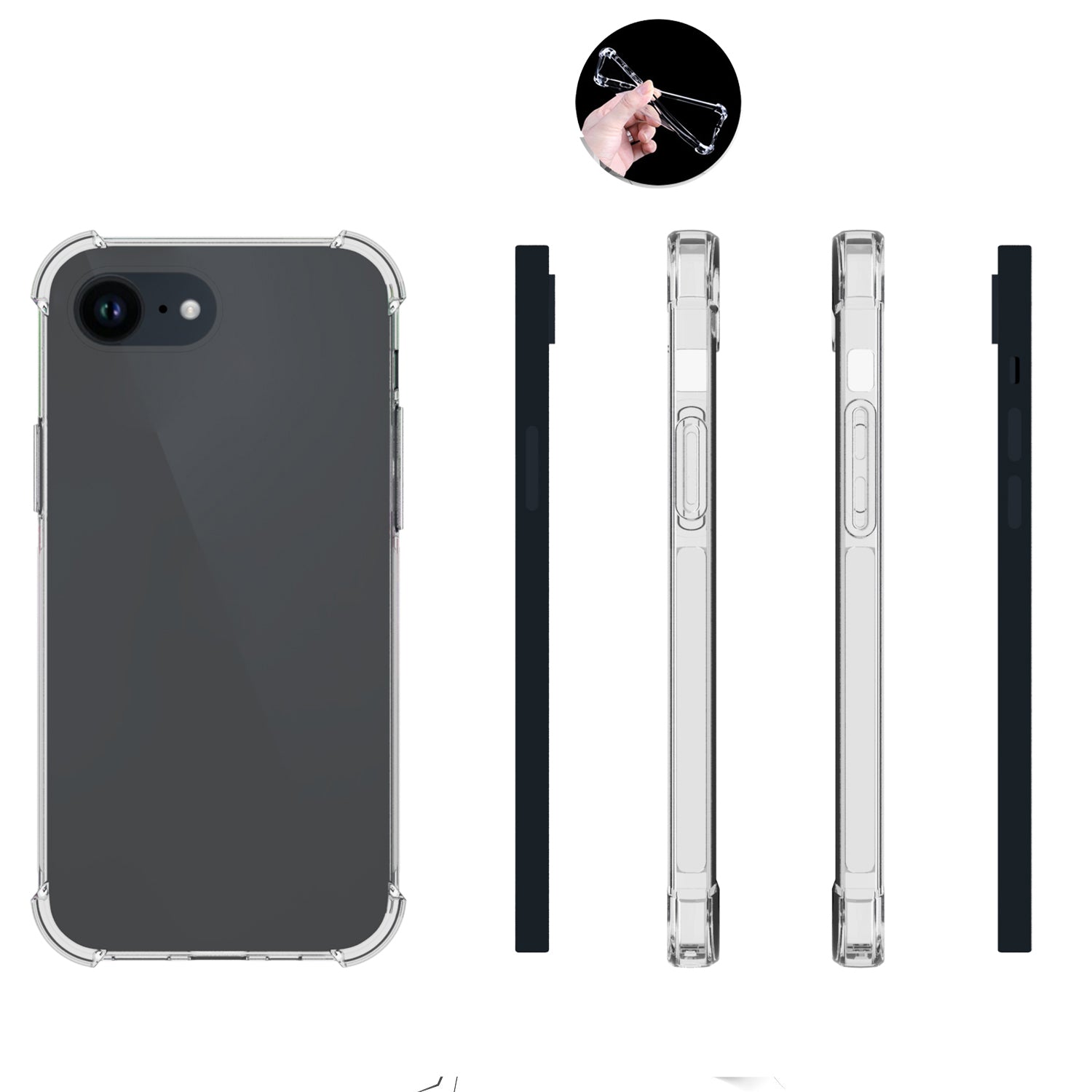 Clear Case for iPhone SE (2024) Shell Anti-Drop Flexible TPU Cover with Big Rear Lens Hole