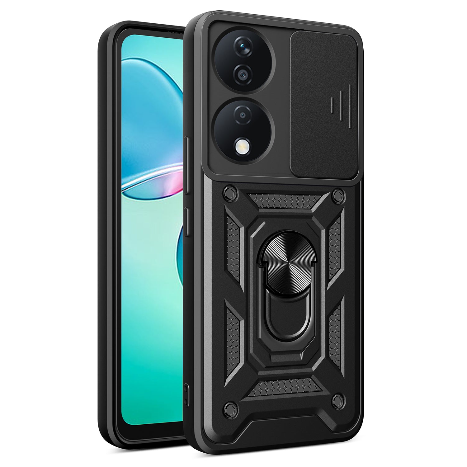 For Honor X7b 4G / 90 Smart Case PC+TPU Rugged Shockproof Phone Cover with Slide Lens Window