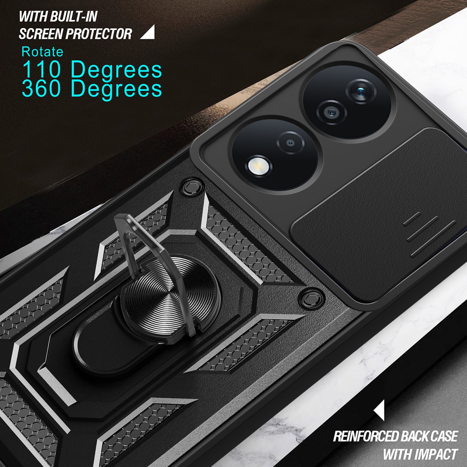 For Honor X7b 4G / 90 Smart Case PC+TPU Rugged Shockproof Phone Cover with Slide Lens Window