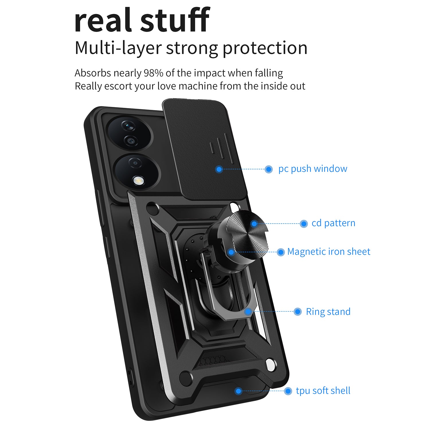 For Honor X7b 4G / 90 Smart Case PC+TPU Rugged Shockproof Phone Cover with Slide Lens Window