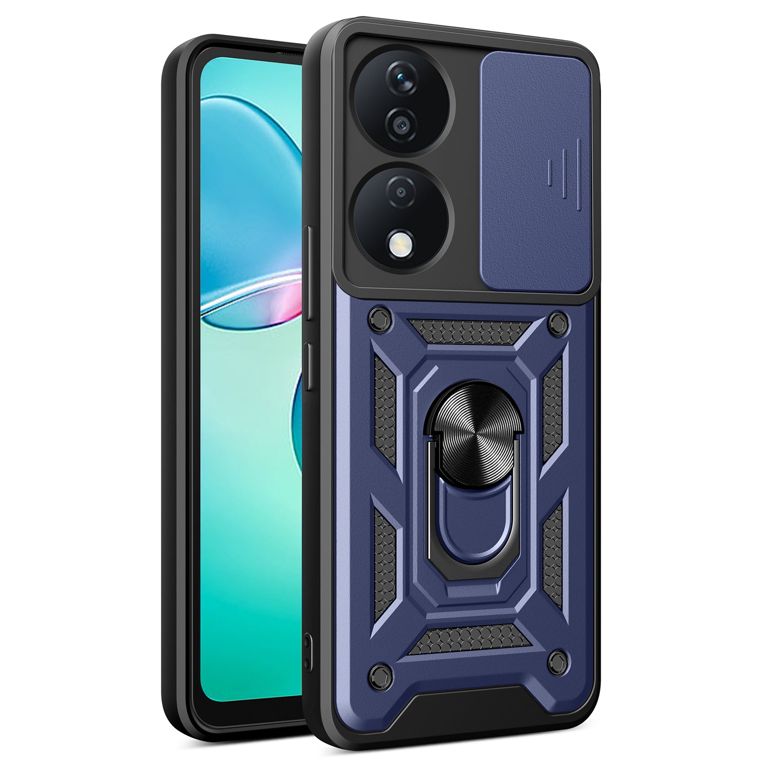 For Honor X7b 4G / 90 Smart Case PC+TPU Rugged Shockproof Phone Cover with Slide Lens Window