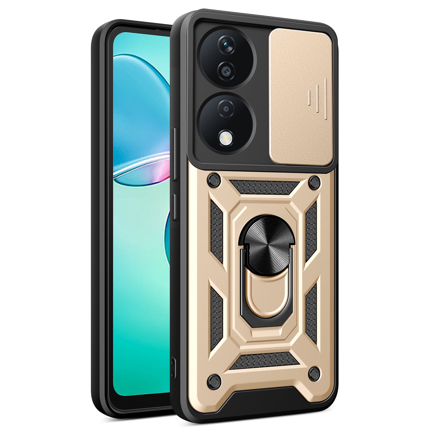 For Honor X7b 4G / 90 Smart Case PC+TPU Rugged Shockproof Phone Cover with Slide Lens Window