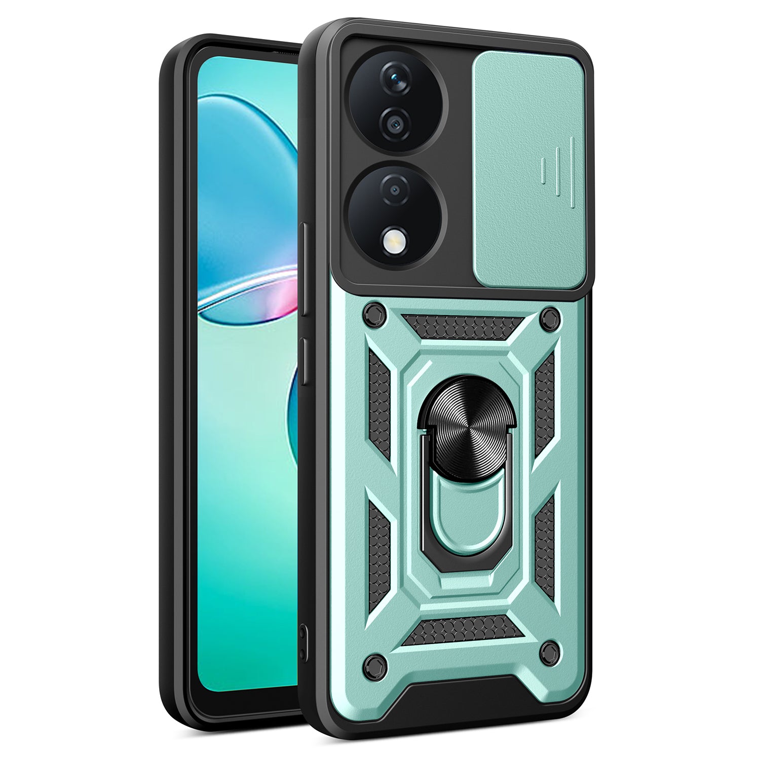 For Honor X7b 4G / 90 Smart Case PC+TPU Rugged Shockproof Phone Cover with Slide Lens Window