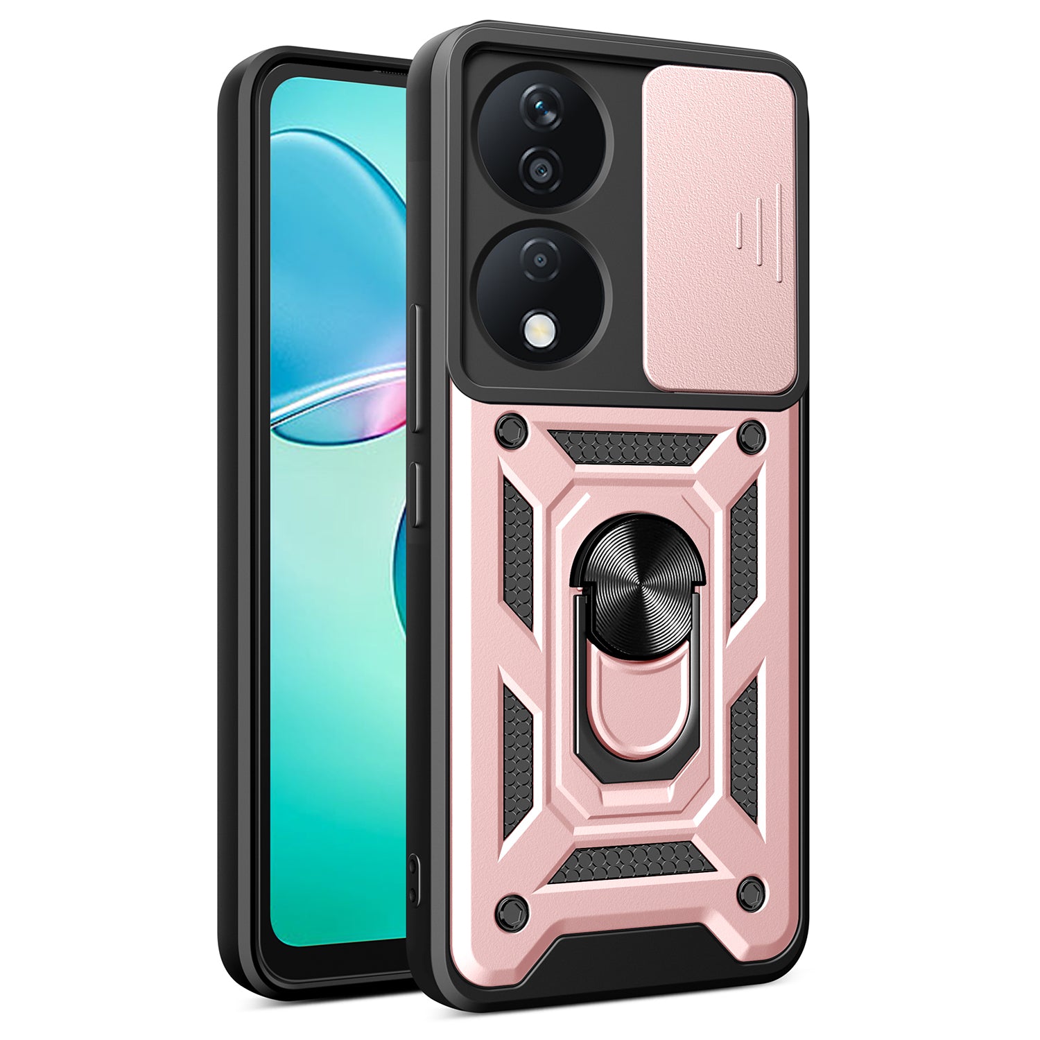 For Honor X7b 4G / 90 Smart Case PC+TPU Rugged Shockproof Phone Cover with Slide Lens Window