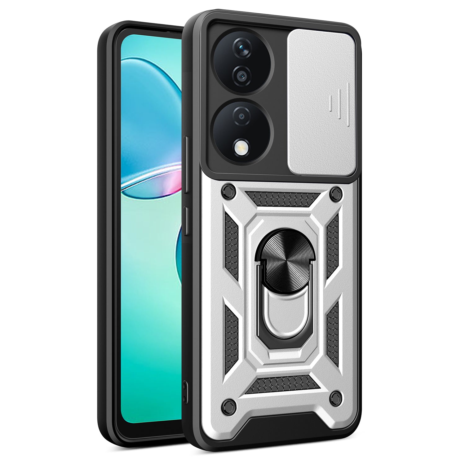 For Honor X7b 4G / 90 Smart Case PC+TPU Rugged Shockproof Phone Cover with Slide Lens Window