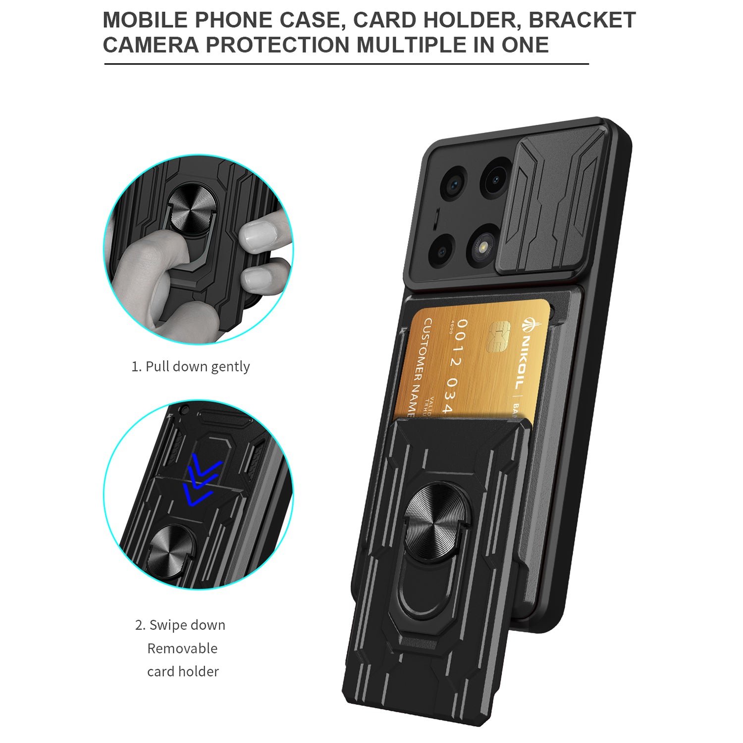 For Xiaomi Redmi Note 13 Pro 4G / Poco M6 Pro 4G Case Lens Protection PC+TPU Card Slots Phone Cover