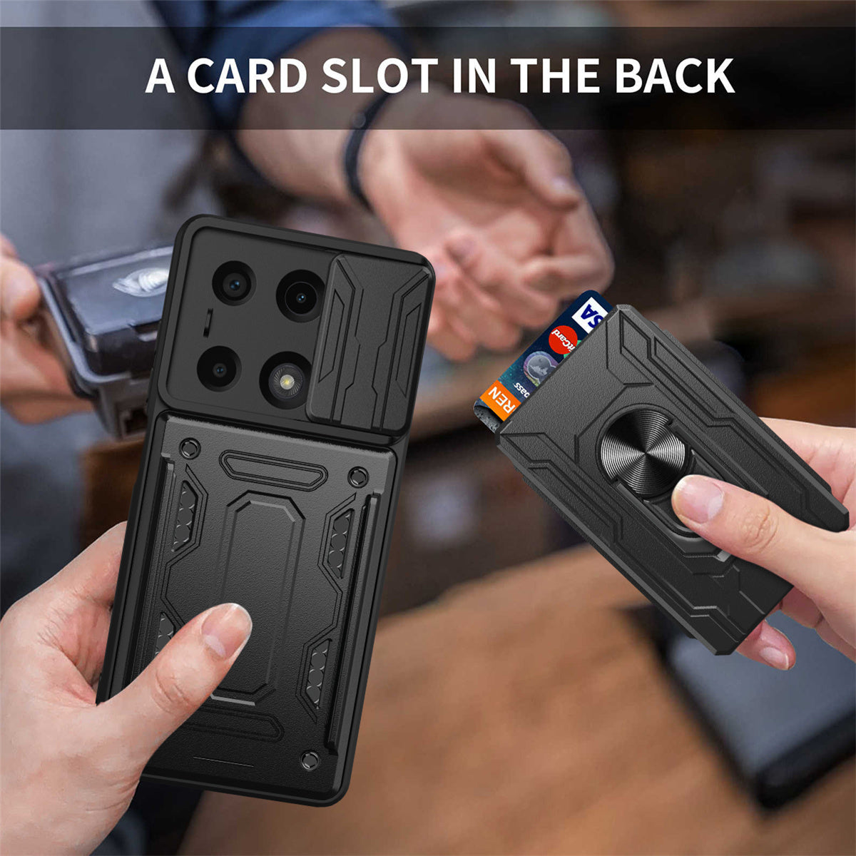 For Xiaomi Redmi Note 13 Pro 4G / Poco M6 Pro 4G Case Lens Protection PC+TPU Card Slots Phone Cover