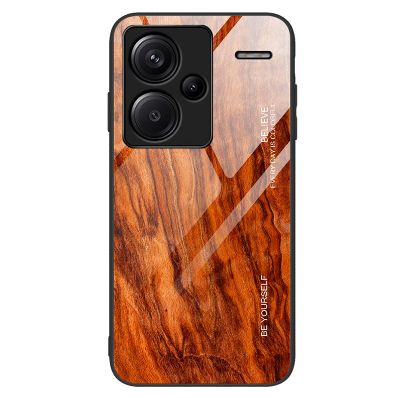 For Xiaomi Redmi Note 13 Pro+ 5G Case Tempered Glass+TPU Phone Cover with Wood Texture