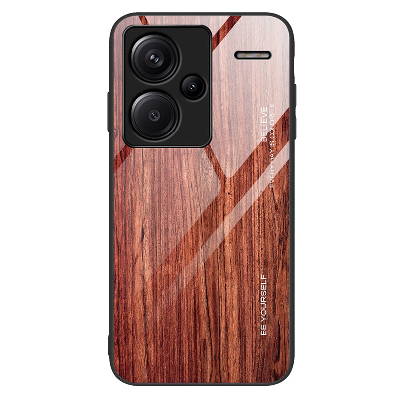 For Xiaomi Redmi Note 13 Pro+ 5G Case Tempered Glass+TPU Phone Cover with Wood Texture
