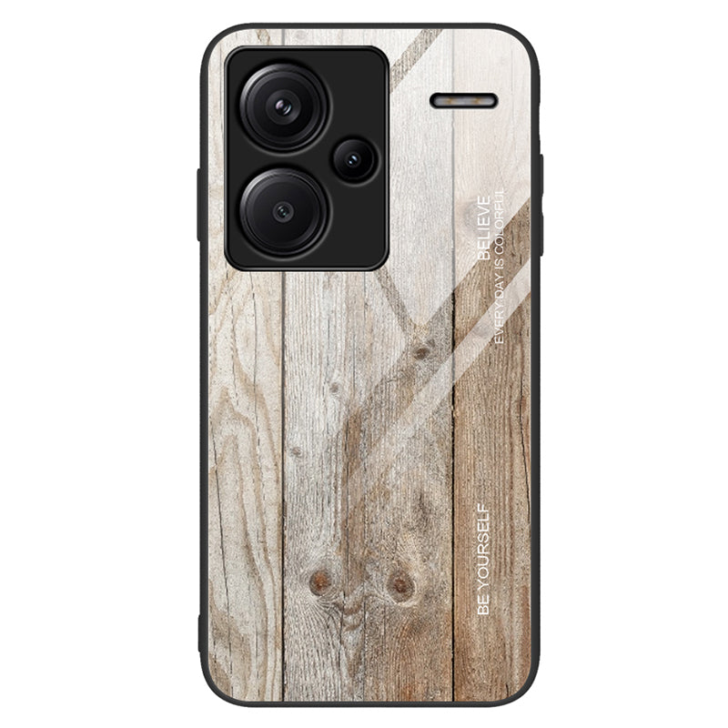 For Xiaomi Redmi Note 13 Pro+ 5G Case Tempered Glass+TPU Phone Cover with Wood Texture