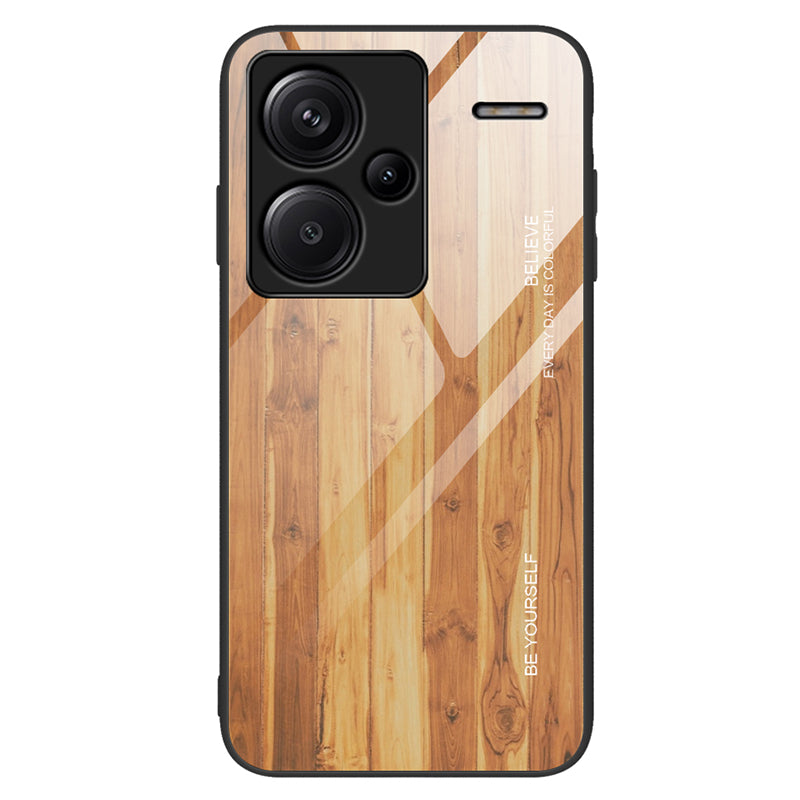 For Xiaomi Redmi Note 13 Pro+ 5G Case Tempered Glass+TPU Phone Cover with Wood Texture
