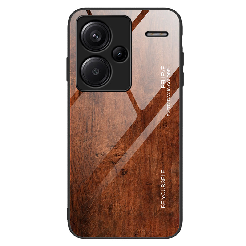 For Xiaomi Redmi Note 13 Pro+ 5G Case Tempered Glass+TPU Phone Cover with Wood Texture