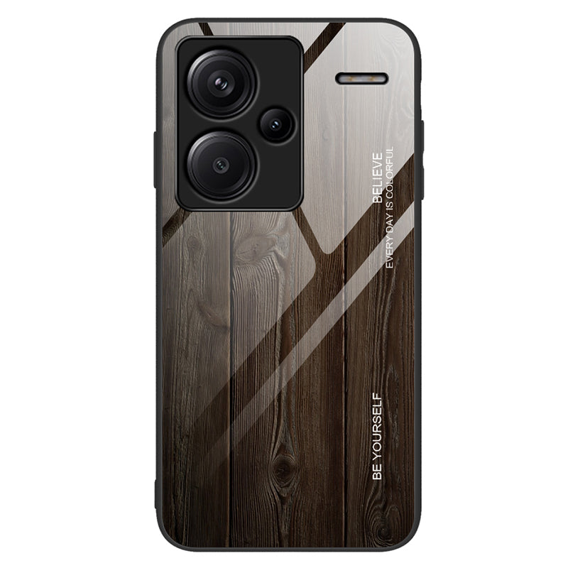 For Xiaomi Redmi Note 13 Pro+ 5G Case Tempered Glass+TPU Phone Cover with Wood Texture