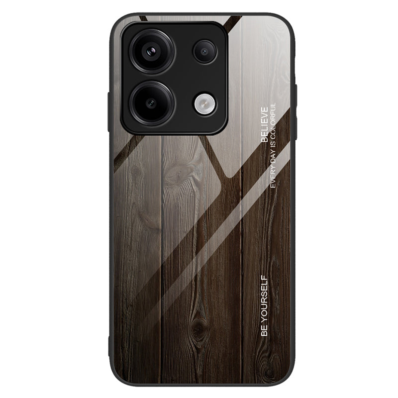 For Xiaomi Redmi Note 13 Pro 5G / Poco X6 5G Wood Texture Case Tempered Glass+TPU Slim-Fit Back Shell