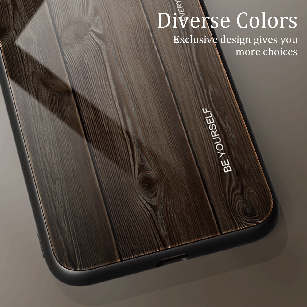 For Xiaomi Redmi Note 13 Pro 5G / Poco X6 5G Wood Texture Case Tempered Glass+TPU Slim-Fit Back Shell