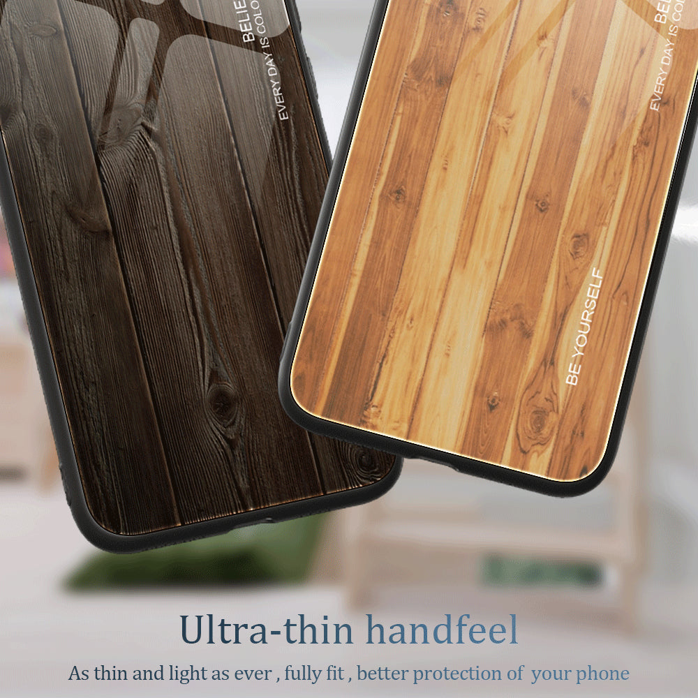 For Xiaomi Redmi Note 13 Pro 5G / Poco X6 5G Wood Texture Case Tempered Glass+TPU Slim-Fit Back Shell