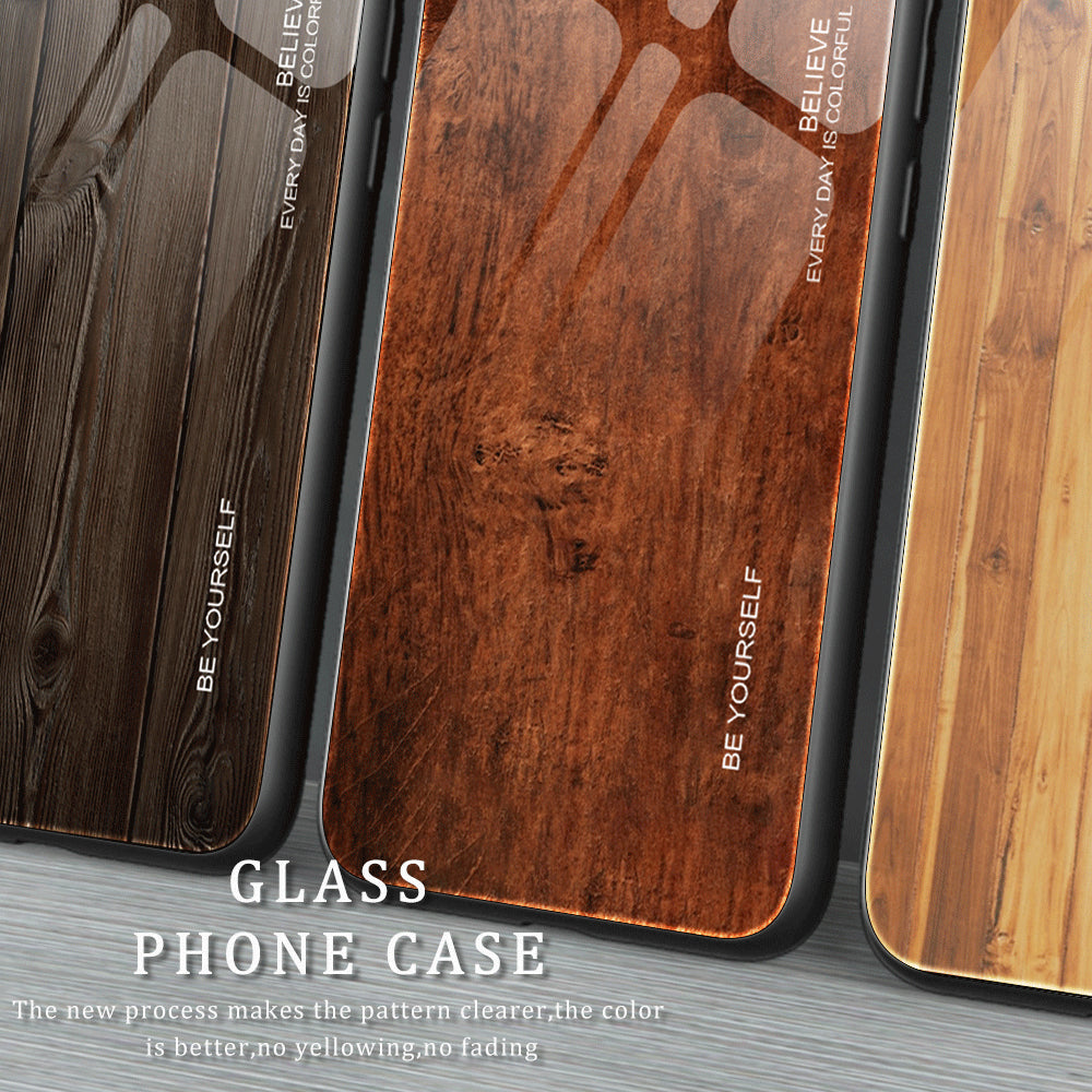 For Xiaomi Redmi Note 13 Pro 5G / Poco X6 5G Wood Texture Case Tempered Glass+TPU Slim-Fit Back Shell