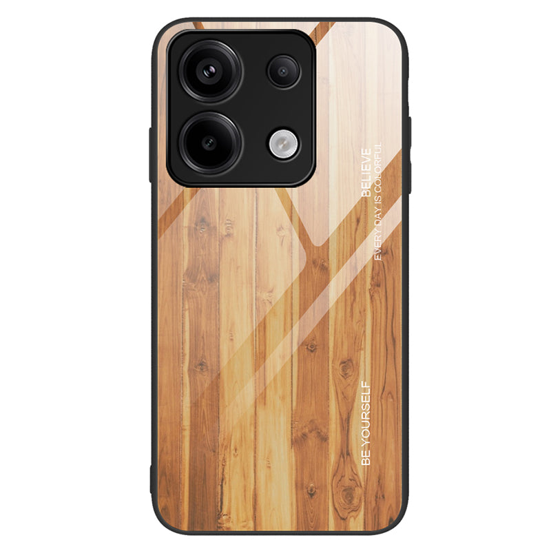 For Xiaomi Redmi Note 13 Pro 5G / Poco X6 5G Wood Texture Case Tempered Glass+TPU Slim-Fit Back Shell