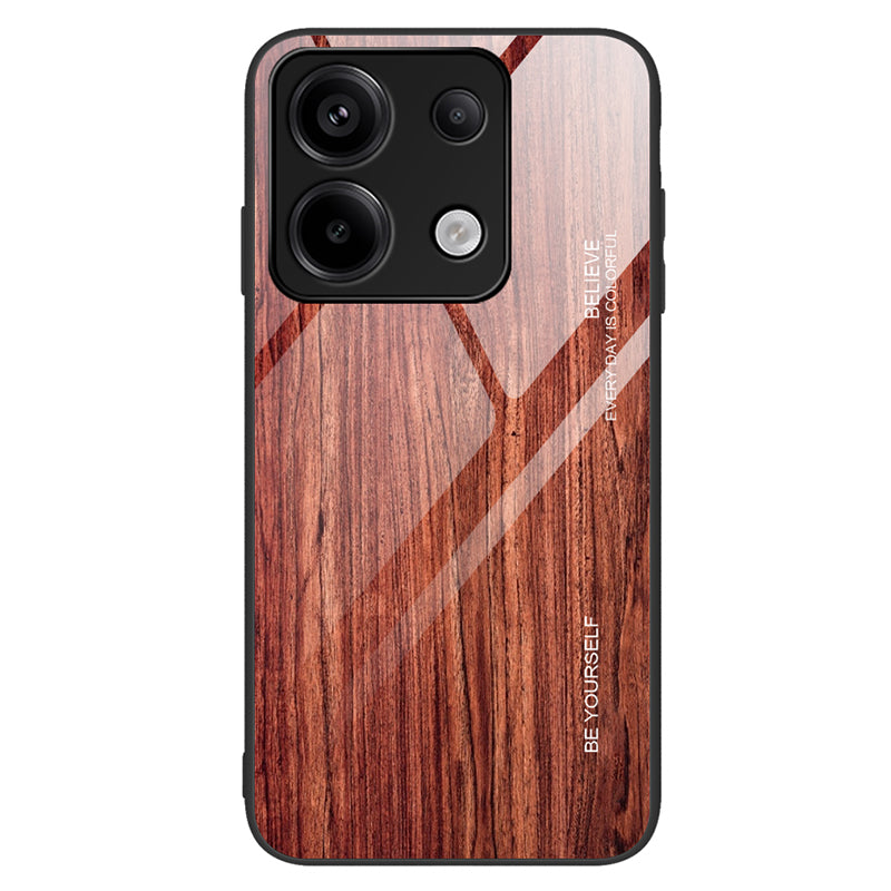 For Xiaomi Redmi Note 13 Pro 5G / Poco X6 5G Wood Texture Case Tempered Glass+TPU Slim-Fit Back Shell
