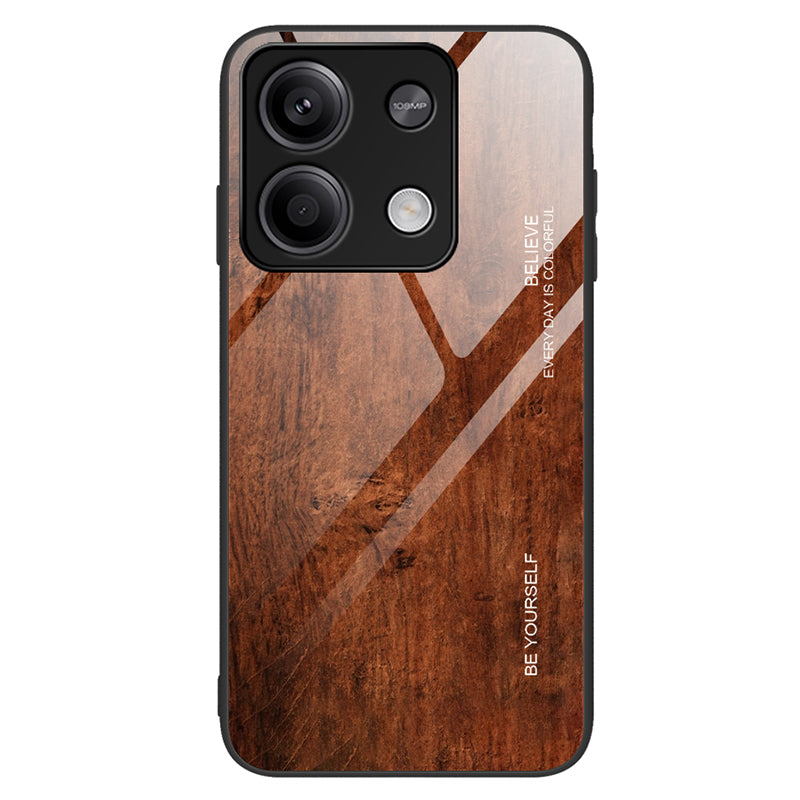 For Xiaomi Redmi Note 13 5G Tempered Glass Case TPU Frame Wood Texture Phone Cover