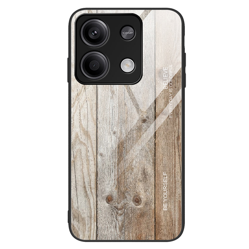 For Xiaomi Redmi Note 13 5G Tempered Glass Case TPU Frame Wood Texture Phone Cover