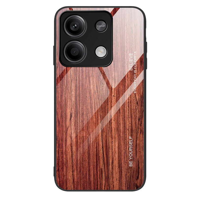 For Xiaomi Redmi Note 13 5G Tempered Glass Case TPU Frame Wood Texture Phone Cover