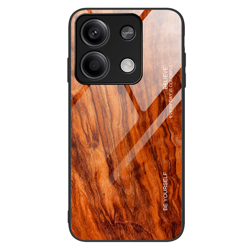 For Xiaomi Redmi Note 13 5G Tempered Glass Case TPU Frame Wood Texture Phone Cover