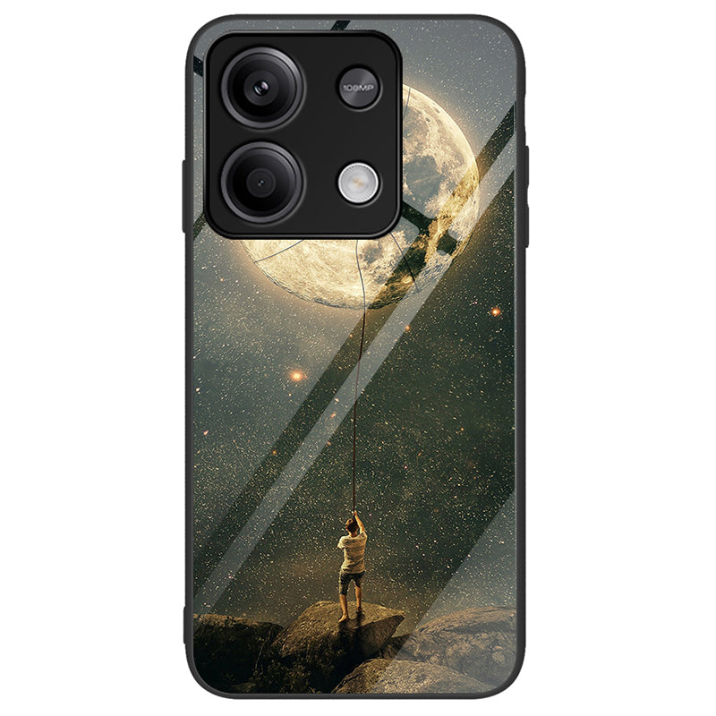 For Xiaomi Redmi Note 13 5G Tempered Glass Back Cover Pattern PC+TPU Protective Phone Case