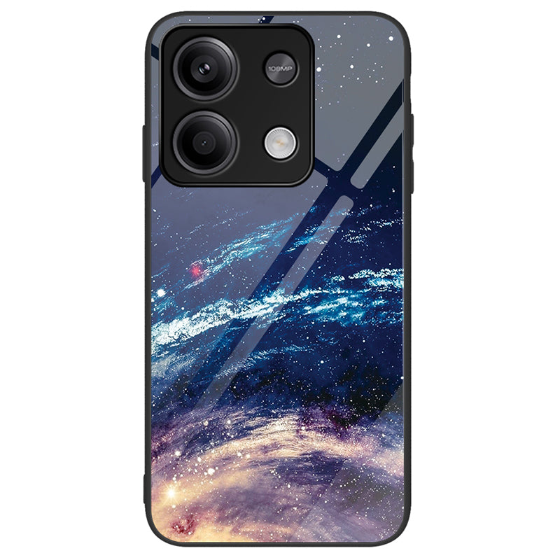 For Xiaomi Redmi Note 13 5G Tempered Glass Back Cover Pattern PC+TPU Protective Phone Case