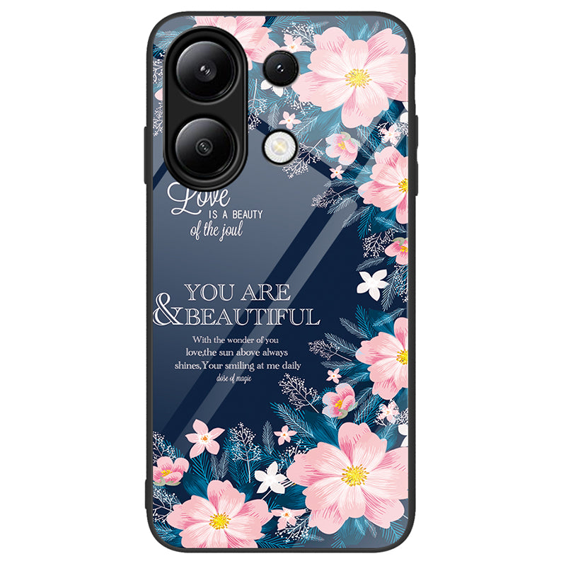 For Xiaomi Redmi Note 13 4G Case Pattern Printing Tempered Glass+PC+TPU Phone Cover