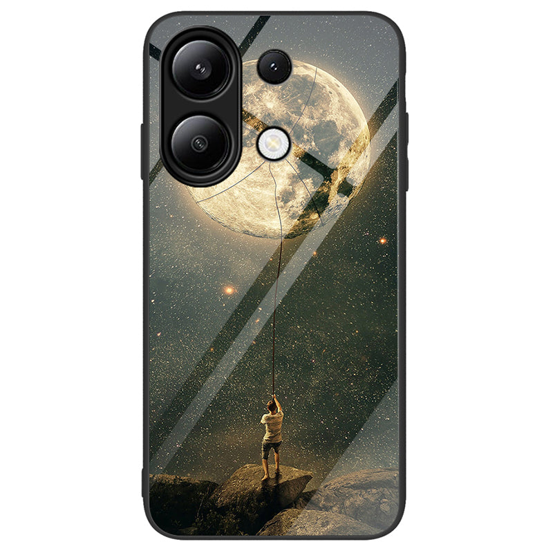 For Xiaomi Redmi Note 13 4G Case Pattern Printing Tempered Glass+PC+TPU Phone Cover