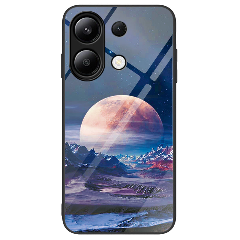 For Xiaomi Redmi Note 13 4G Case Pattern Printing Tempered Glass+PC+TPU Phone Cover