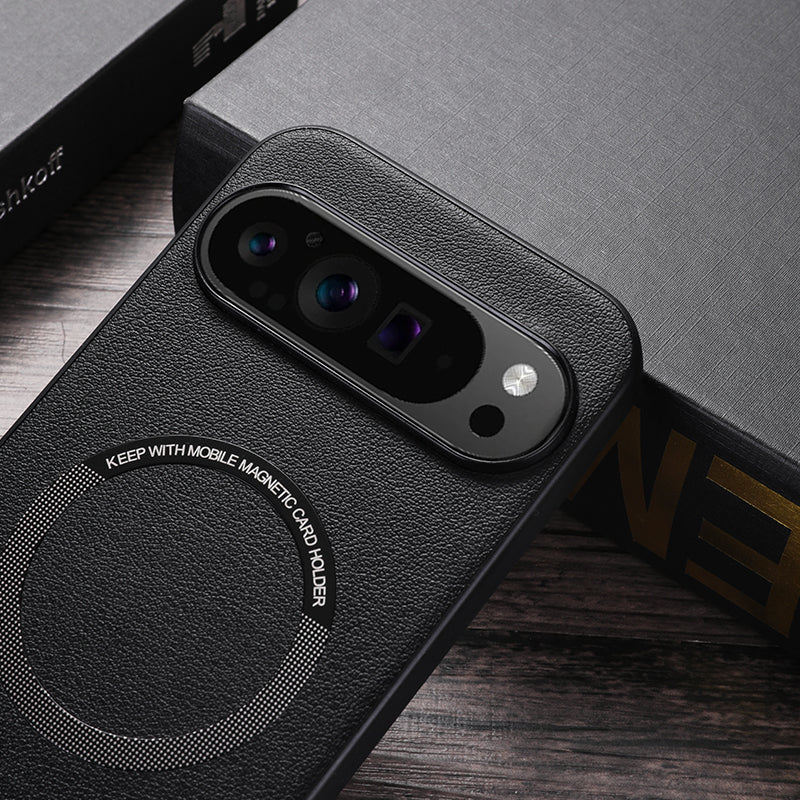 For Google Pixel 9 Case PU Leather+TPU Back Cover Compatible with MagSafe Wireless Charging