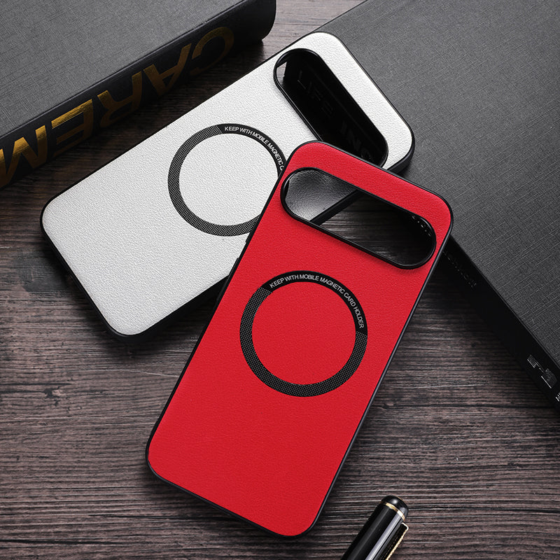 For Google Pixel 9 Case PU Leather+TPU Back Cover Compatible with MagSafe Wireless Charging