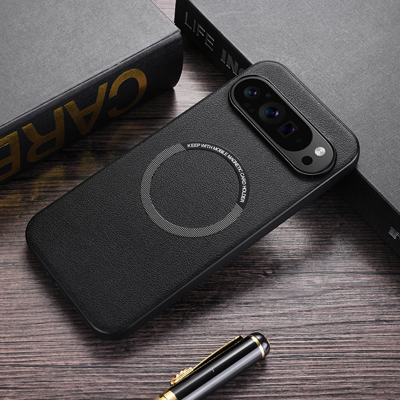 For Google Pixel 9 Pro Magnetic Case PU Leather+TPU Scratch-Resistant Back Cover