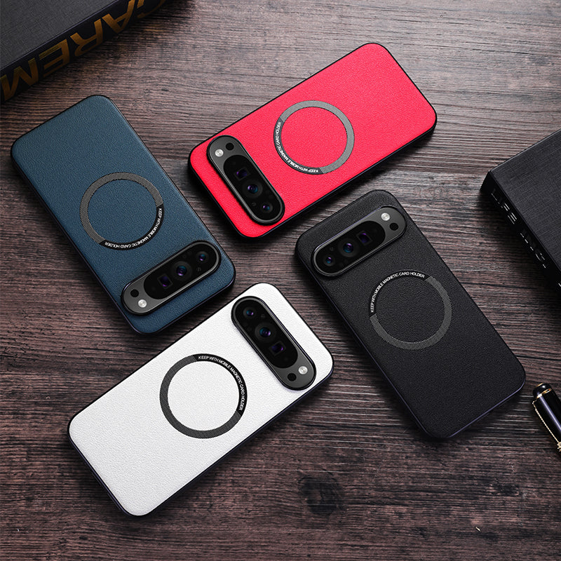 For Google Pixel 9 Pro Magnetic Case PU Leather+TPU Scratch-Resistant Back Cover