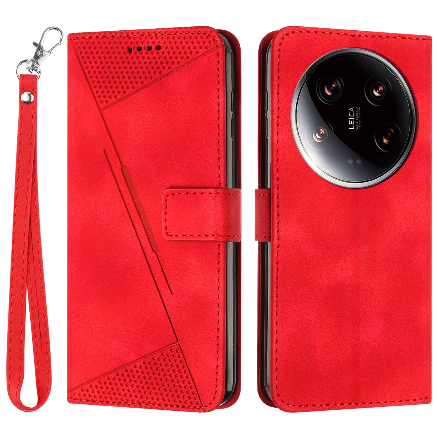 For Xiaomi 14 Ultra Leather Case Triangle Imprinted Stand Phone Cover