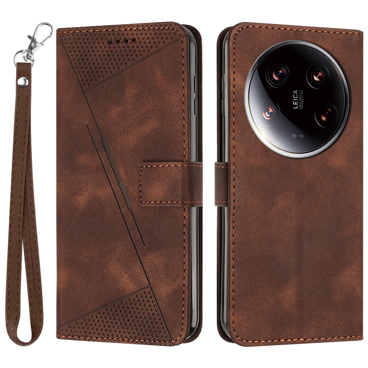 For Xiaomi 14 Ultra Leather Case Triangle Imprinted Stand Phone Cover