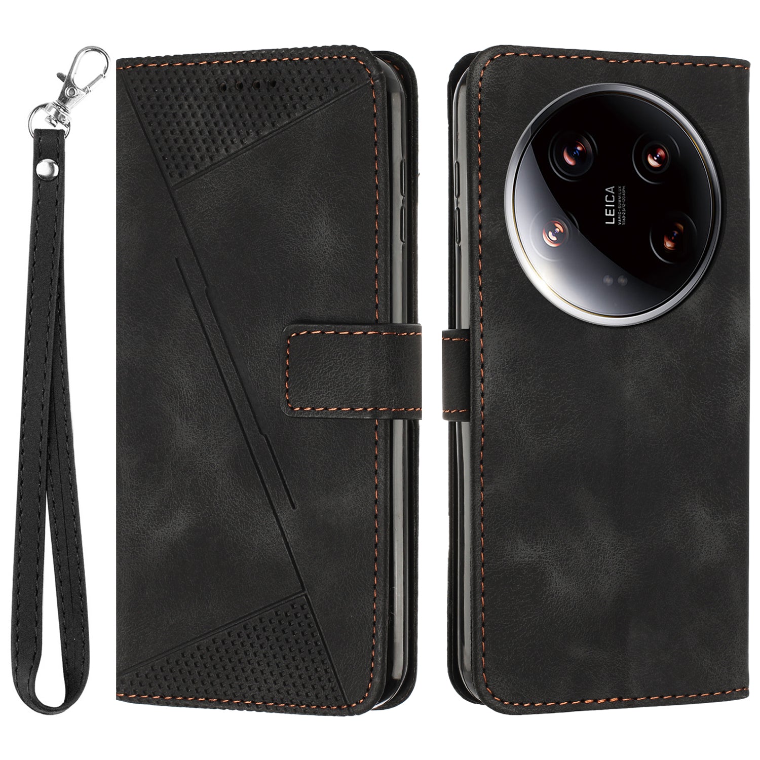 For Xiaomi 14 Ultra Leather Case Triangle Imprinted Stand Phone Cover