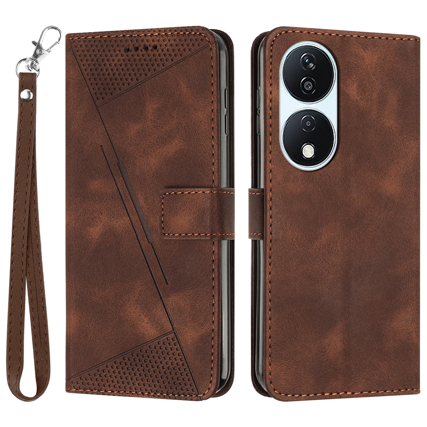 For Honor X7b 4G / 90 Smart / Play 50 Plus 5G / Play 8T 5G Leather Case Triangle Imprinted Phone Cover with Stand