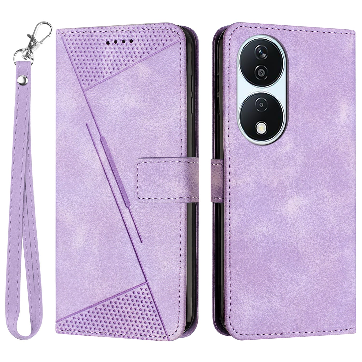 For Honor X7b 4G / 90 Smart / Play 50 Plus 5G / Play 8T 5G Leather Case Triangle Imprinted Phone Cover with Stand