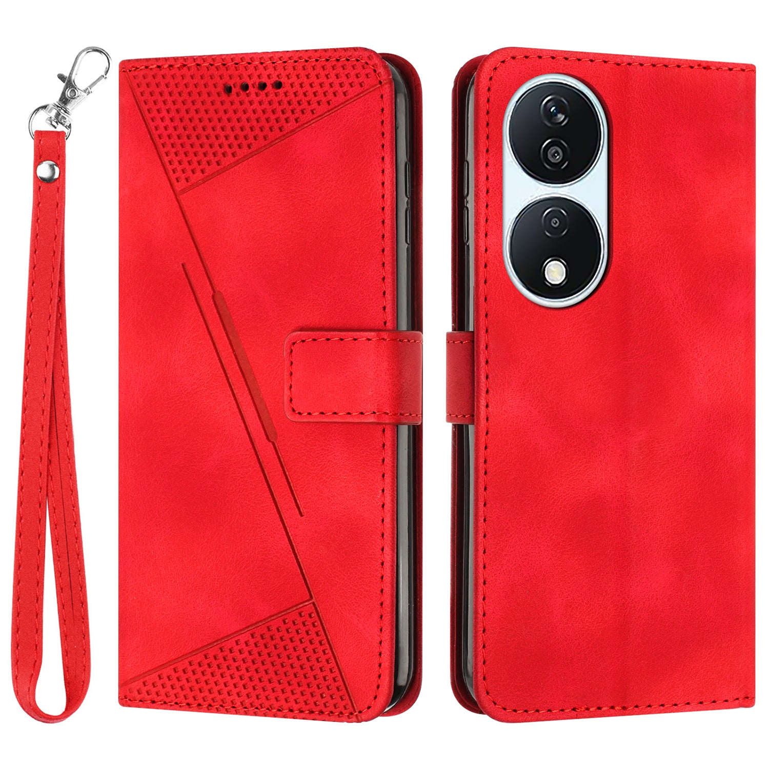 For Honor X7b 4G / 90 Smart / Play 50 Plus 5G / Play 8T 5G Leather Case Triangle Imprinted Phone Cover with Stand