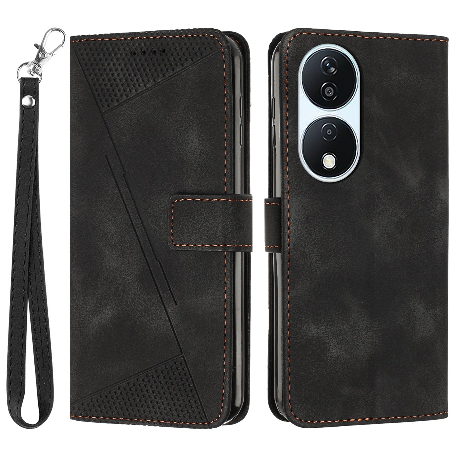 For Honor X7b 4G / 90 Smart / Play 50 Plus 5G / Play 8T 5G Leather Case Triangle Imprinted Phone Cover with Stand