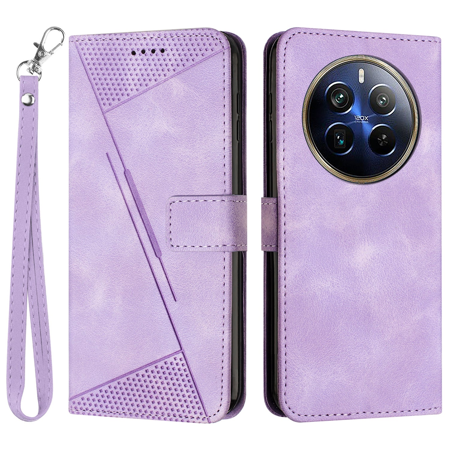 For Realme 12 Pro 5G / 12 Pro+ 5G Phone Case Triangle Imprinted Leather Flip Cover with Stand