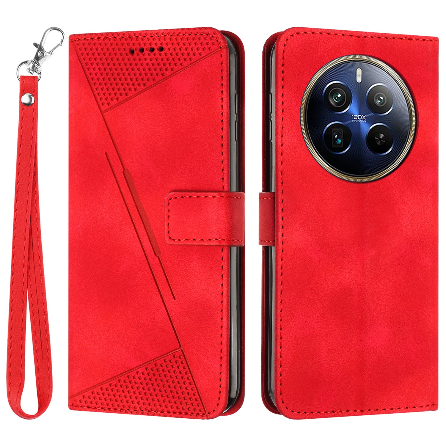 For Realme 12 Pro 5G / 12 Pro+ 5G Phone Case Triangle Imprinted Leather Flip Cover with Stand