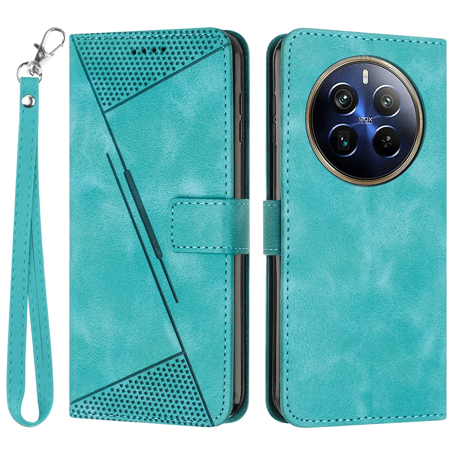 For Realme 12 Pro 5G / 12 Pro+ 5G Phone Case Triangle Imprinted Leather Flip Cover with Stand