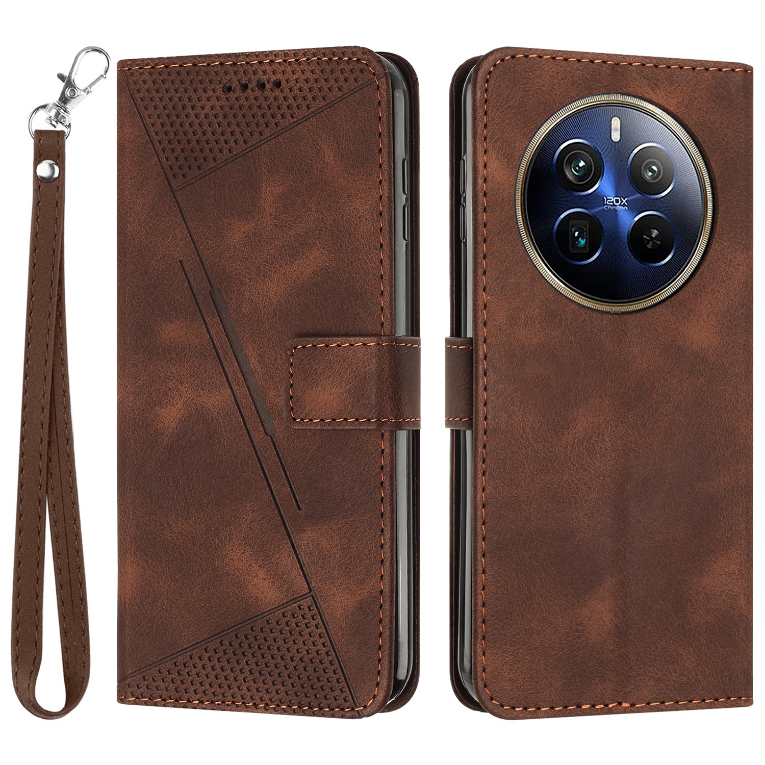 For Realme 12 Pro 5G / 12 Pro+ 5G Phone Case Triangle Imprinted Leather Flip Cover with Stand