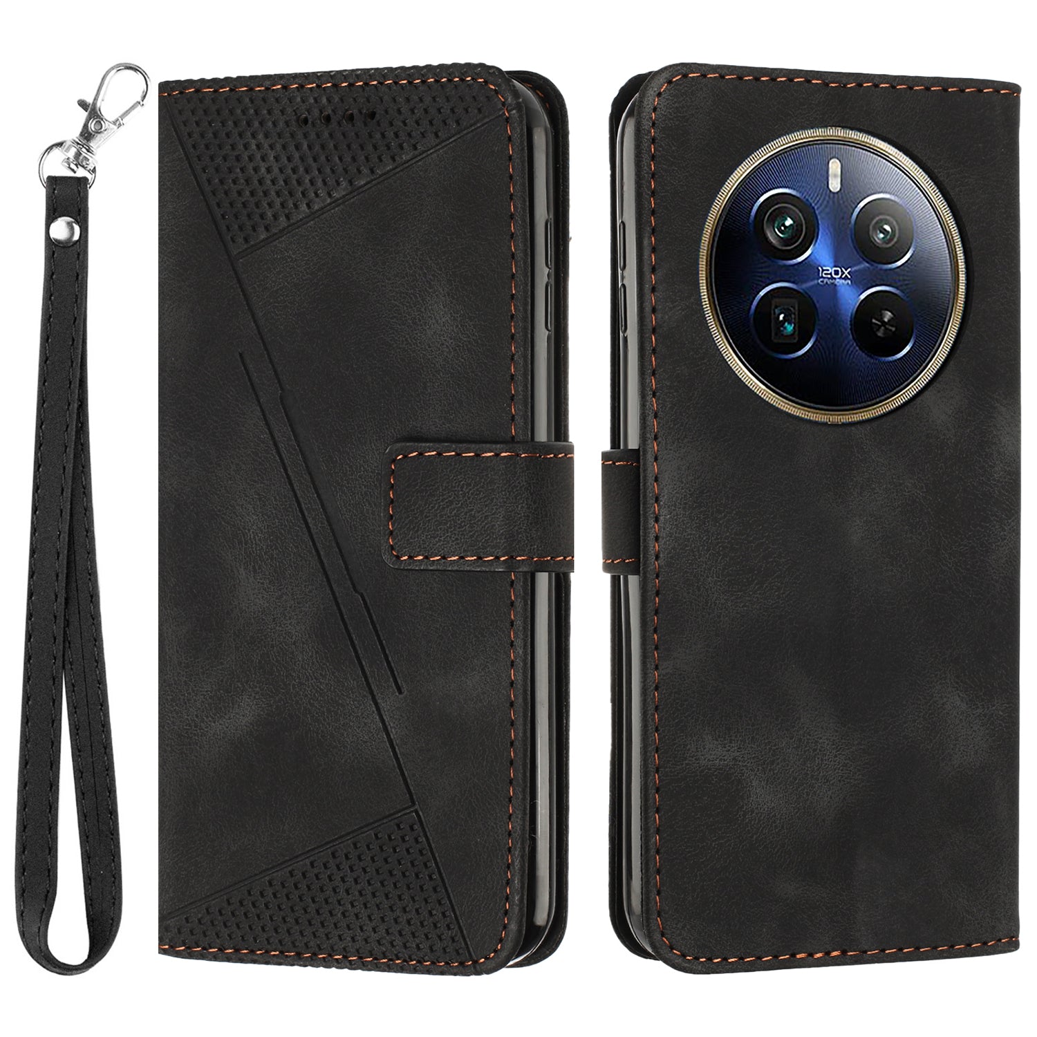For Realme 12 Pro 5G / 12 Pro+ 5G Phone Case Triangle Imprinted Leather Flip Cover with Stand