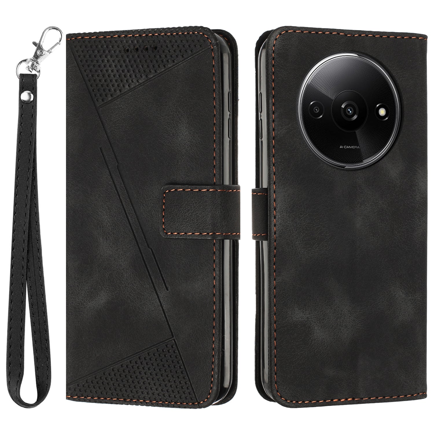 For Xiaomi Redmi A3 / Poco C61 4G Leather Case Triangle Imprinted Anti-Dorp Phone Cover with Stand